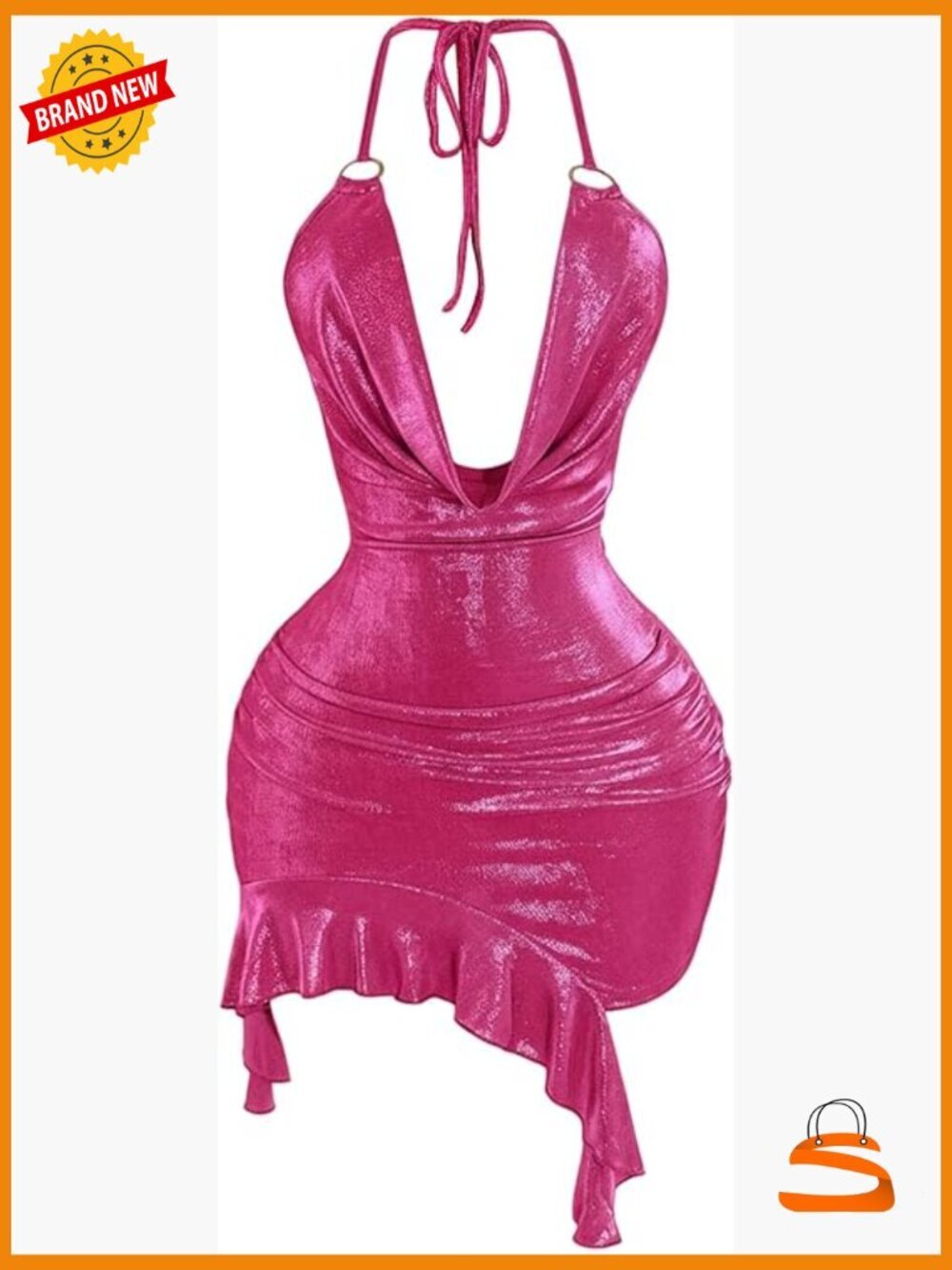 Metallic Cowl Neck Halter Sleeveless Ruched Backless Mini Dress Y2K Party